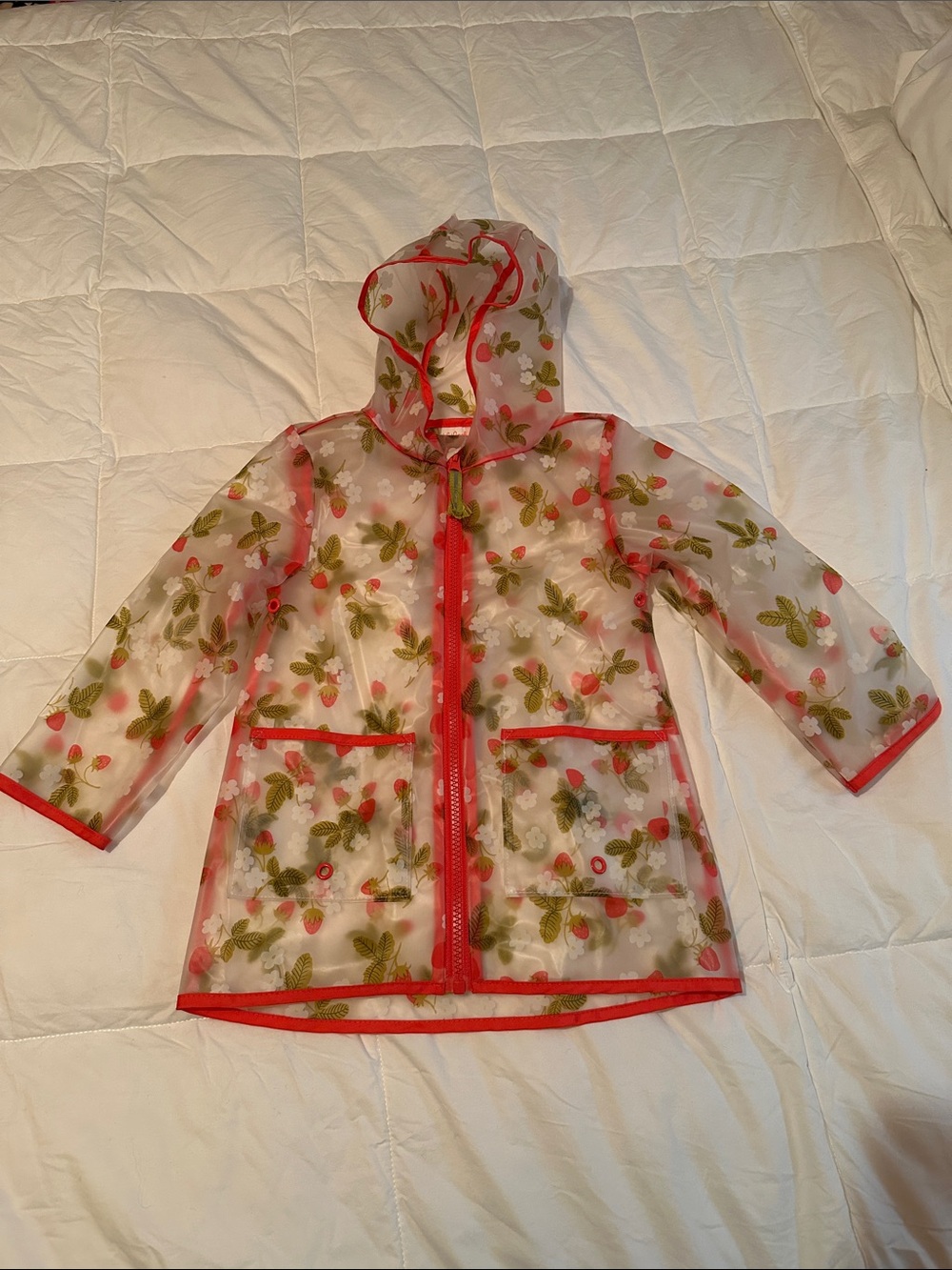 Cat & Jack Clear Floral Raincoat with Red Trim